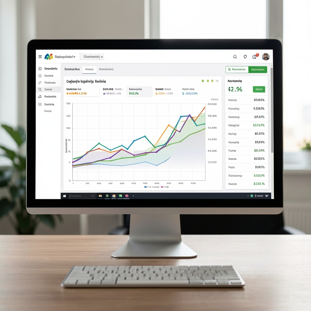 Grafic de analiză a prețurilor laptopurilor în România pe monitor de calculator, cu curbe de date și indici de piață vizibili în interfață de analiză financiară