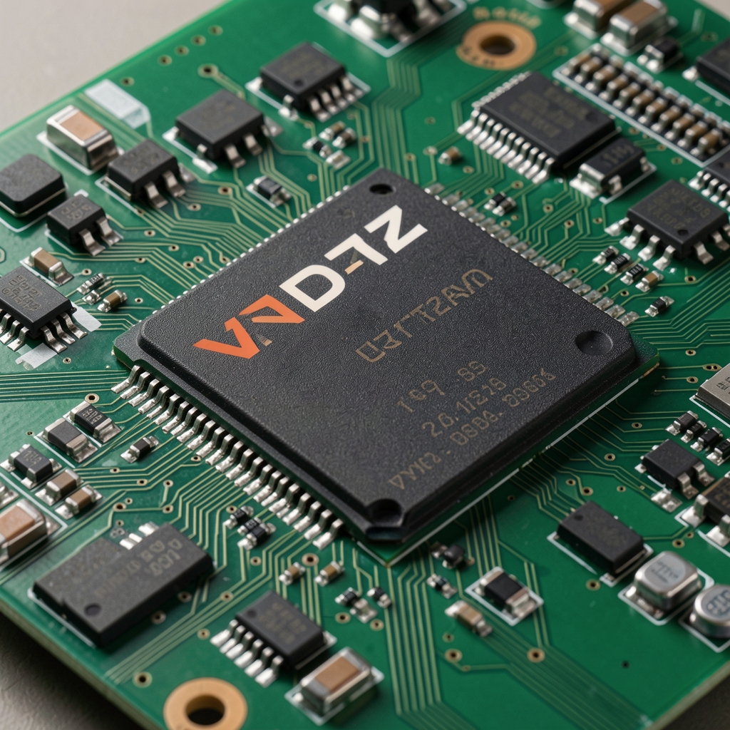 Comparație vizuală între procesor Intel Core Ultra și AMD Ryzen 7000 pe placă de circuit verde, detalii macro de semiconductori și conectori