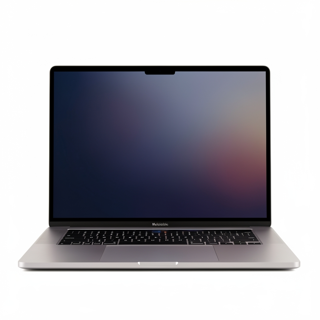 Apple MacBook Pro 14 inch cu cip M3 Pro, carcasă Space Black aluminiu, notch cu camera FaceTime, ecran Liquid Retina XDR, văzut din față pe fond alb