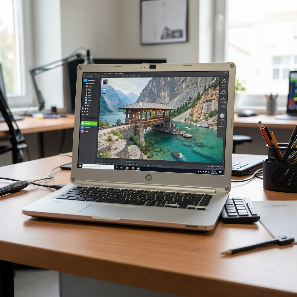 HP ZBook Studio G10 workstation mobil argintiu cu ecran DreamColor 16 inch, GPU NVIDIA RTX A2000, carcasă rezistentă militară MIL-STD-810H, pe birou de design ingineresc